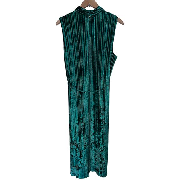 Emma & Michele DRESS Women's Large Midi Long Crushed Green Velvet Mock Neck NEW - Picture 4 of 10